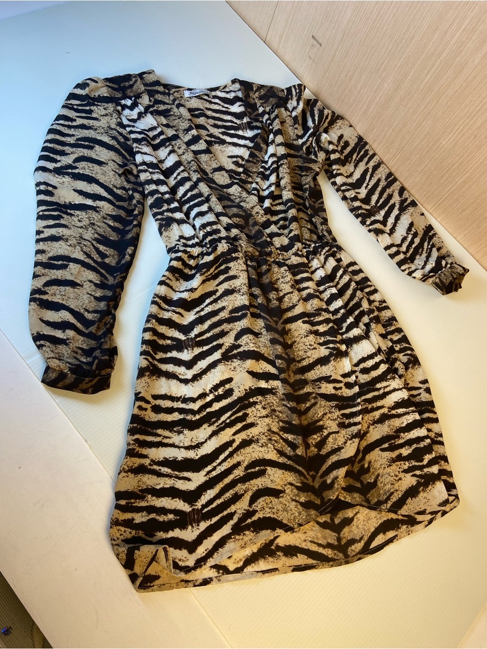 Women's Tiger-Print Mini Dress in Black and Tan